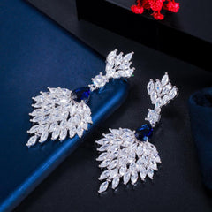 Christmas Gift Gorgeous Green Cubic Zirconia Long Feather Dangle Drop Earrings for Women Wedding Banquet Jewelry Accessories CZ794