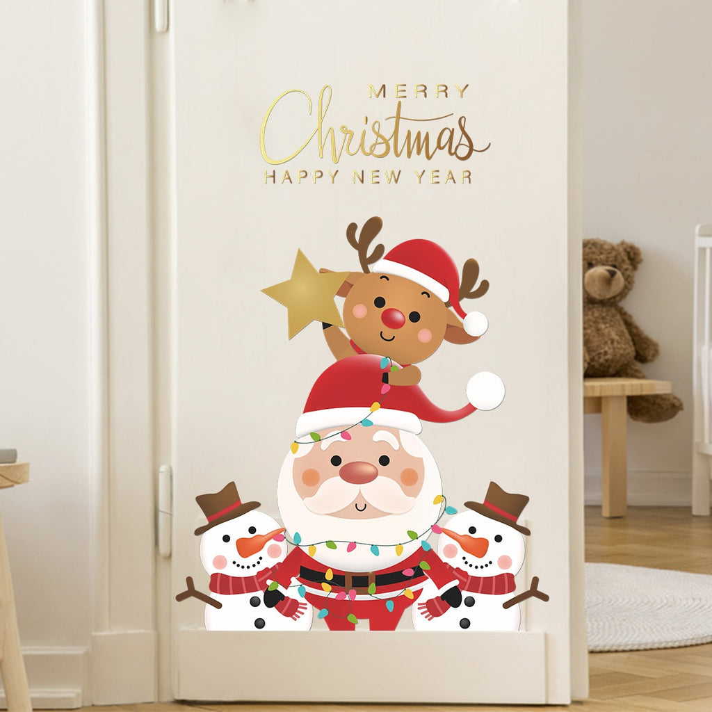 Christmas Gift Santa Claus Elk Snowman Door Refrigerat Sticker Window Sticker Wall Oranments Merry Christmas Decor For Home Happy New Year 2022
