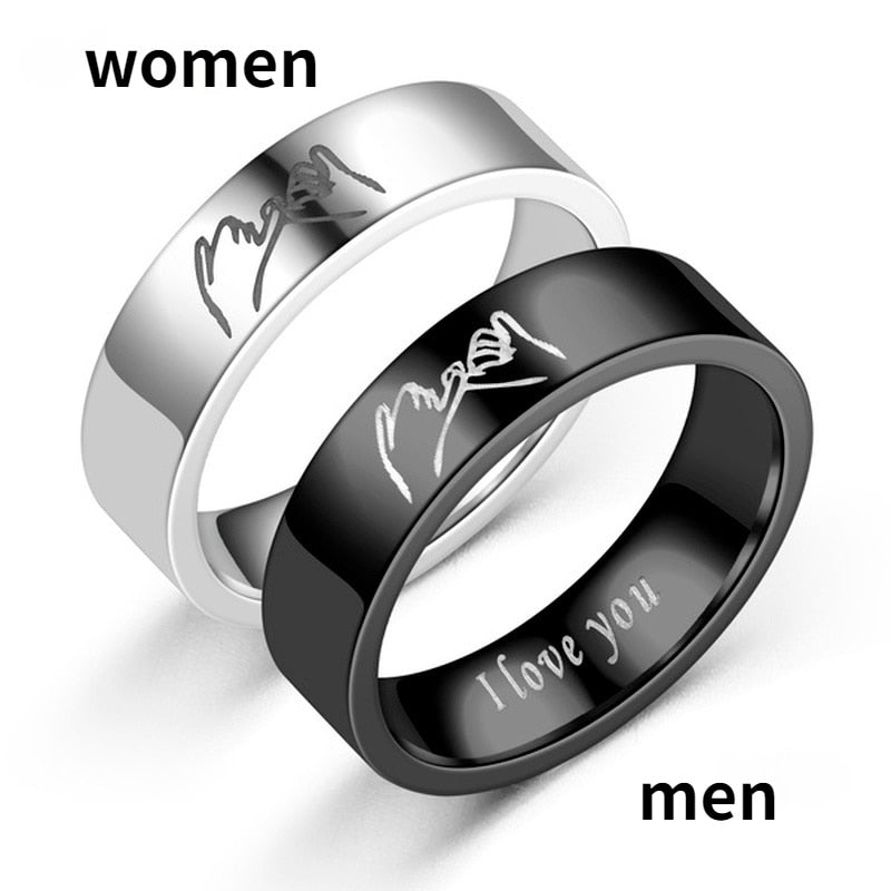 Christmas Gift I Love You Hand In Hand Couple Ring Men and Women Fashion Titanium Steel Retro Ring Wedding Engagement Jewelry Unique Couple Gif