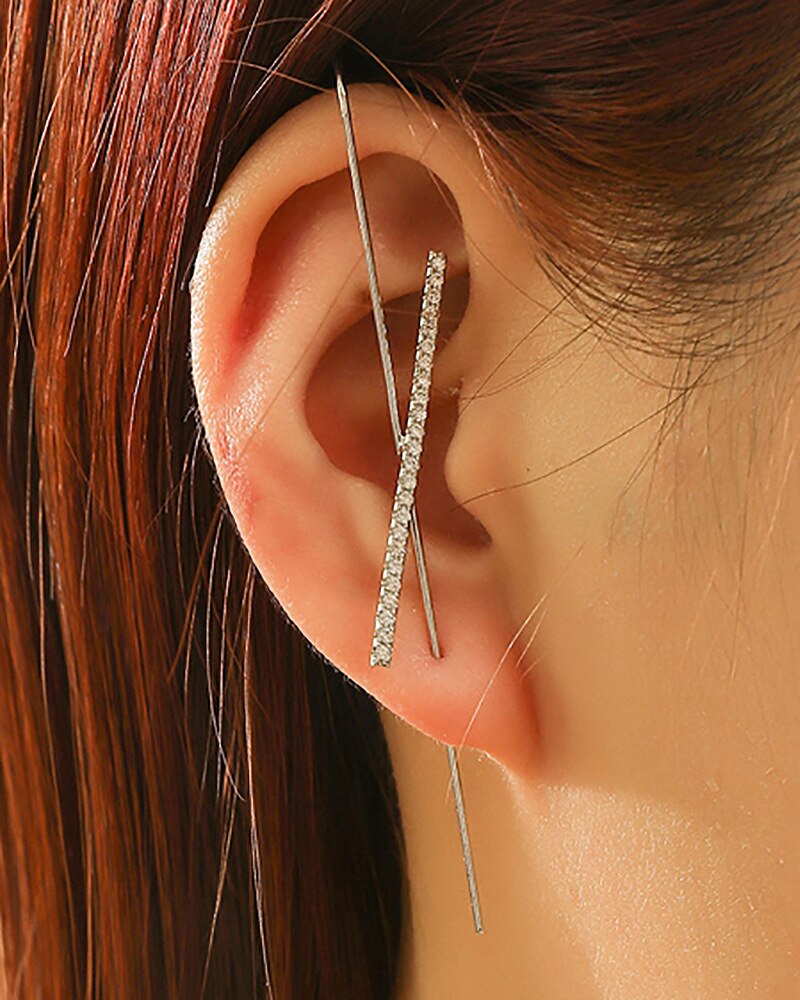 LATS Long Wrap Crawler Hook Earrings Fashion Lightning Crystal Stud Earrings Climber Earrings Piercing Jewelry for Women Gifts