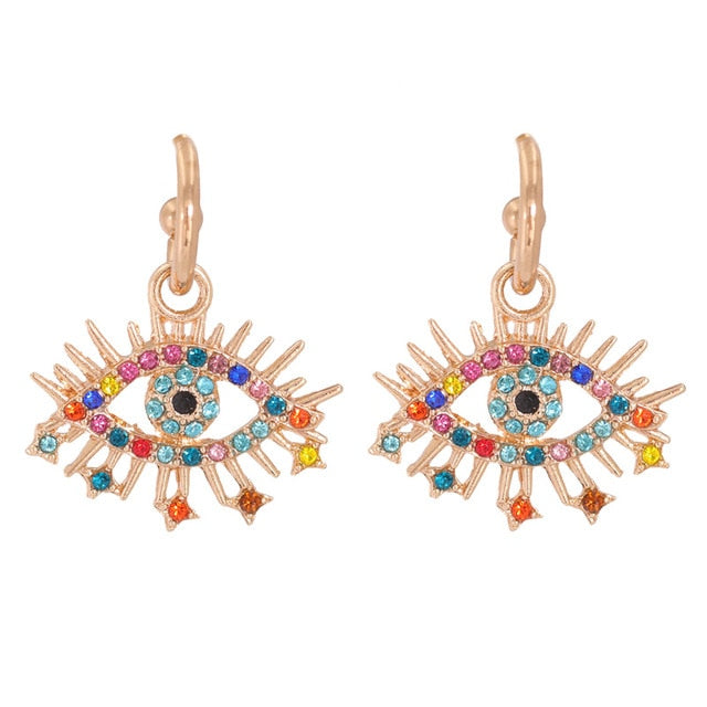 AVEURI Trendy Ethnic Love Heart Shape Evil Eye Drop Earrings For Women Vintage Statement Crystal Dangle Earring Jewelry Gift