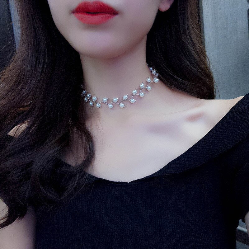 LATS 2023 New Fashion Kpop Pearl Choker Necklace for Women Cute Double Layer Round Chain Pendant Necklaces Jewelry Girl Gift