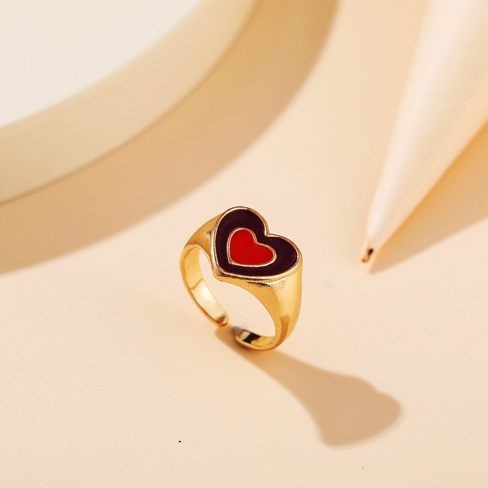 Love Heart Print Rings for Women Girl