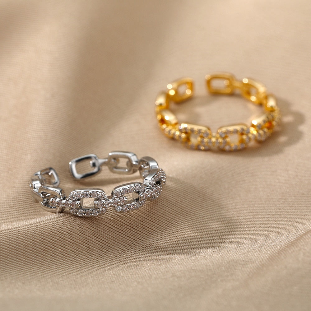 Twist Chain Snake Open Ring For Women Rings Stainless Steel Trend Zircon Eye Design Finger Ring Wedding Adjustable Jewelry Gift