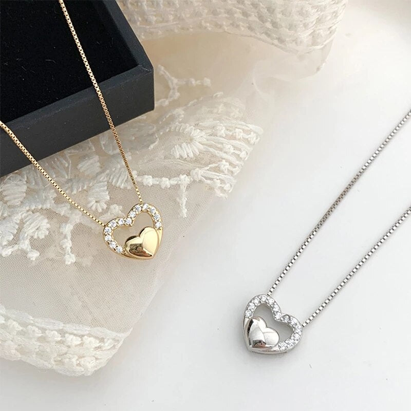 Christmas Gift Zircon Heart Charm Necklace For Women Creative Box Chain Pendant Elegant Party Jewelry dz681