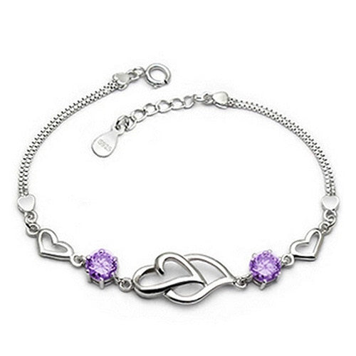 Christmas Gift alloy new heart to heart bracelet fashion female models cute vintage wild super flash jewelry Purple