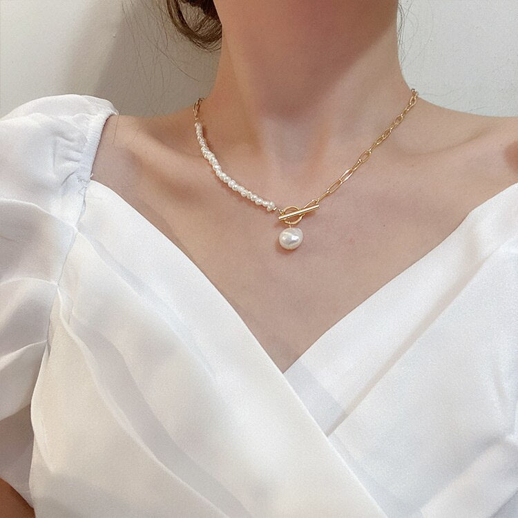 Vintage Wedding Pearl Choker Necklace For Women Geometric Gold Silver Beads Pendant Necklaces Jewelry Statement Collier 2023