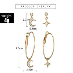 Tocona 4pcs/set Bohemian Star Moon Earring Geometric Crystal Pendant Stud Earring for Women Girl Pericing Earings Jewelry 6505