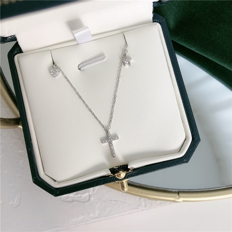 Christmas Gift  Heart Star Cross Charm Pendant Choker Necklace For Girl Women Statement Wedding  Jewelry dz875