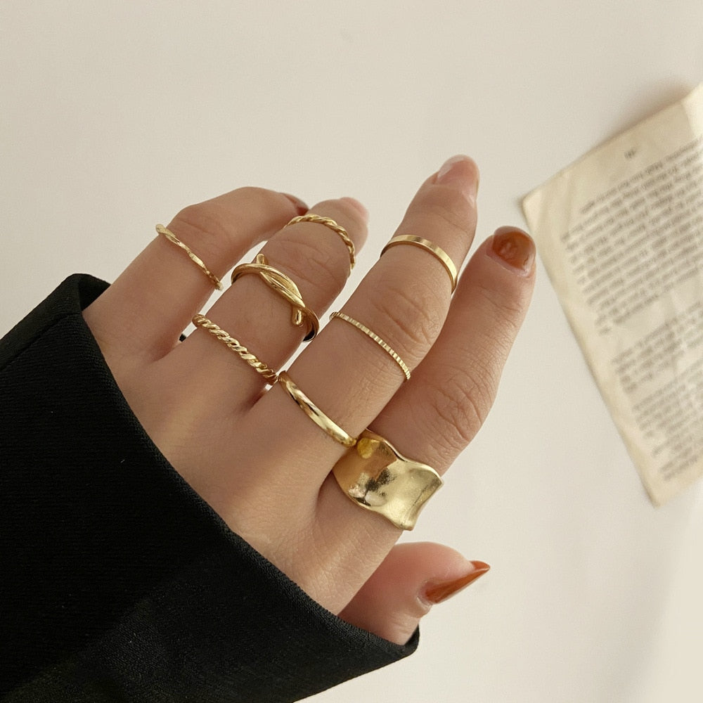 LATS Bohemian Gold Chain Rings Set For Women Fashion Boho Coin Snake Moon Star Rings Party 2023 Female Trend Jewelry Gifts