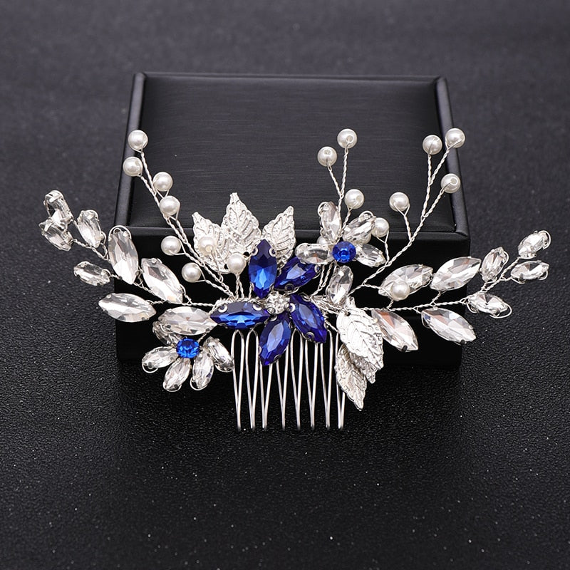 Aveuri Trendy Crystal Hair Comb Bride Tiara Wedding Hair Accessories Handmade Leaf Pearl Women Hairpins Bridal Hair Jewelry Headpiece