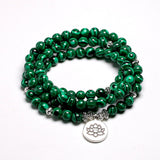 Christmas Gift Tibetan 108 Mala Bracelet Malachite Stone Beads Bracelets Yoga Lotus OM Buddha 6 MM