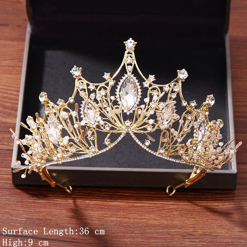 Aveuri Vintage Baroque Queen Tiara Diadem Gold Wedding Crystal Rhinestone Crown Tiaras Bridal Hair Jewelry Wedding Hair Accessories fx0523