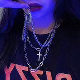 AVEURI  2023 Fashion Unisex Multilayer Hip Hop Long Chain Necklace For Women Men Jewelry Gifts Key Cross Pendant Necklace Accessories
