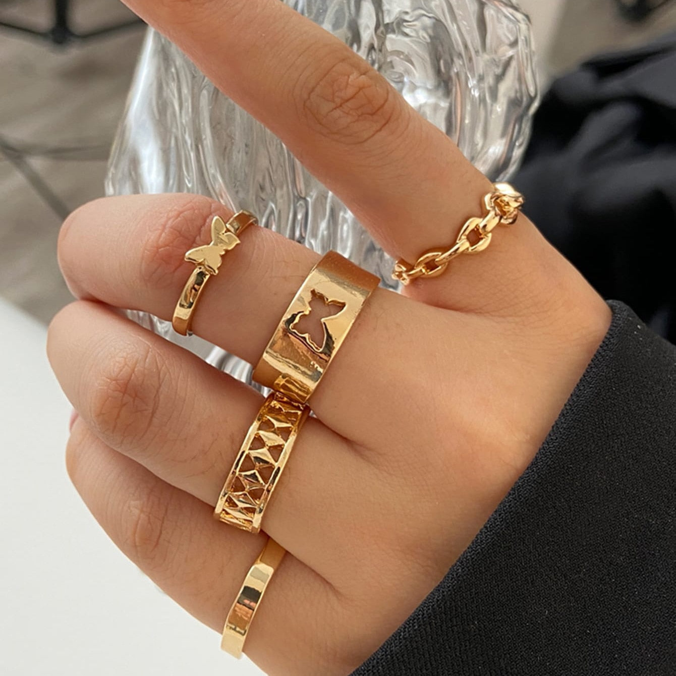 LATS Bohemian Gold Chain Rings Set For Women Fashion Boho Coin Snake Moon Star Rings Party 2023 Female Trend Jewelry Gifts