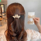 Aveuri 2022 New Headdress Pearl Flower Spring Clip Multilayer Bow Hairpin Double Butterfly Net Red Clip Hairpin