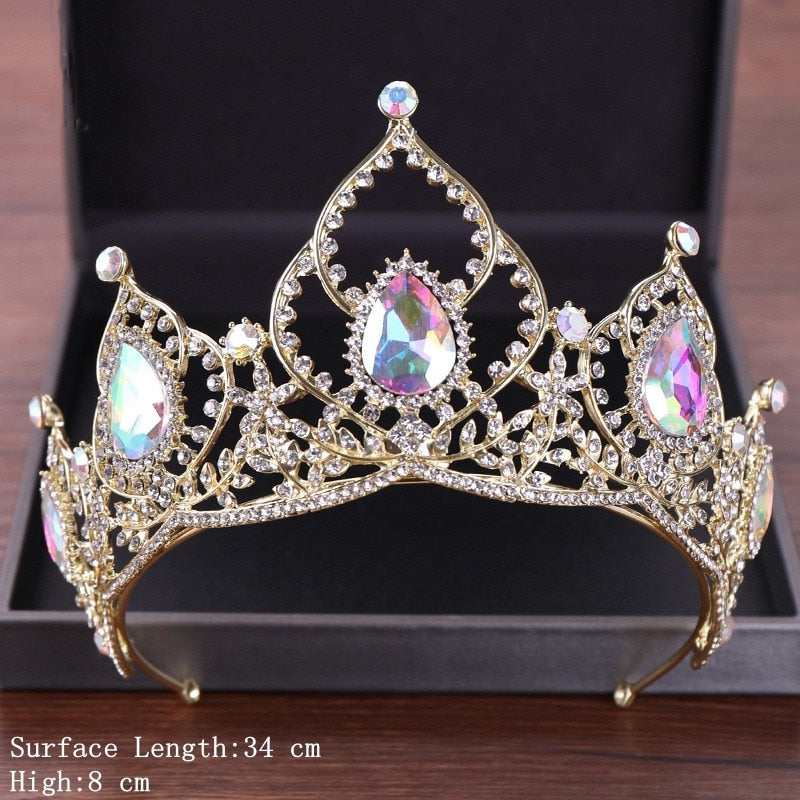 Aveuri Vintage Baroque Queen Tiara Diadem Gold Wedding Crystal Rhinestone Crown Tiaras Bridal Hair Jewelry Wedding Hair Accessories fx0523