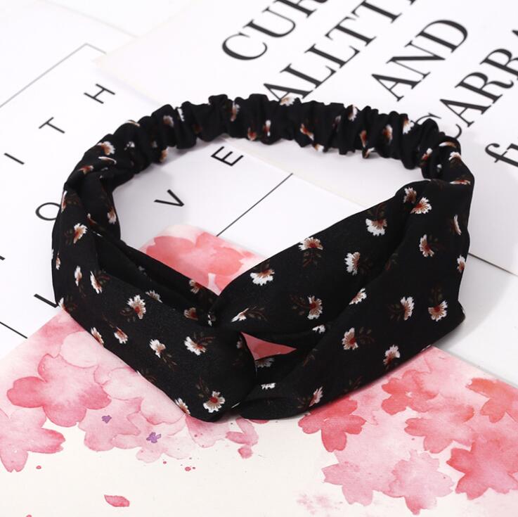 Aveuri Back to school Fashion Women Headband Cross Top Knot Elastic Hair Bands Vintage Print Girls Hairband Hair Accessories Twisted Knotted Headwrap