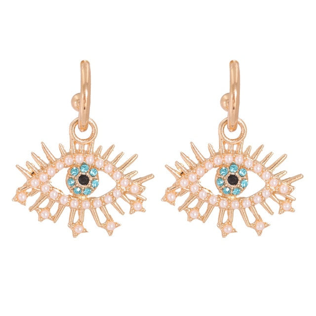 AVEURI Trendy Ethnic Love Heart Shape Evil Eye Drop Earrings For Women Vintage Statement Crystal Dangle Earring Jewelry Gift