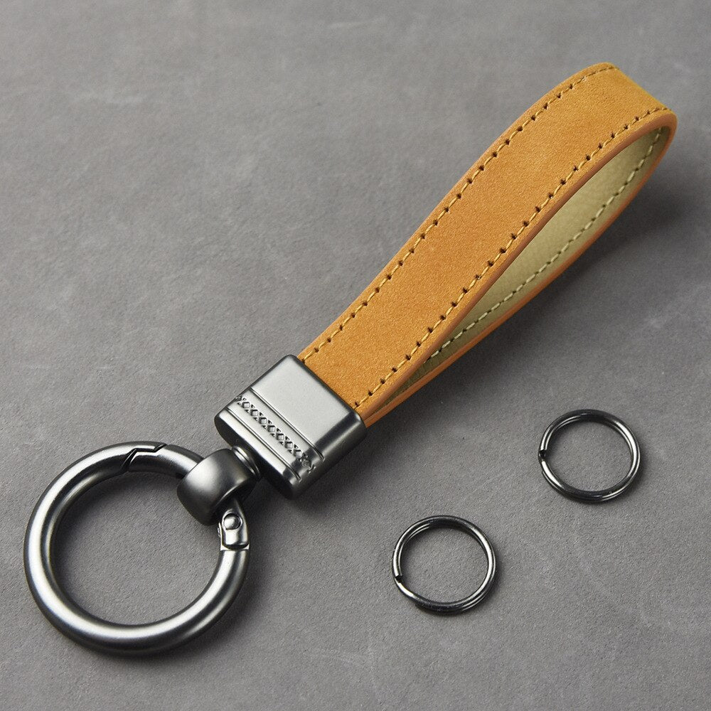 Aveuri Leather Car Key Chain Frosted Top Leather Spring Coil Key Pendant Gift