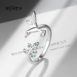 Christmas Gift alloy New Women's Fashion Jewelry High Quality Zircon Leaf Bird Simple Opening Adjustable Ring
