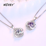 Christmas Gift alloy new women fashion jewelry purple zircon four-leaf clover flower pendant necklace length 45CM