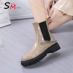 Christmas Gift Winter Mid Heels Ankle Platform Women Shoes 2021 New Goth Motorcycle Gladiator Boots Chunky Casual Designer Female Chelsea Botas