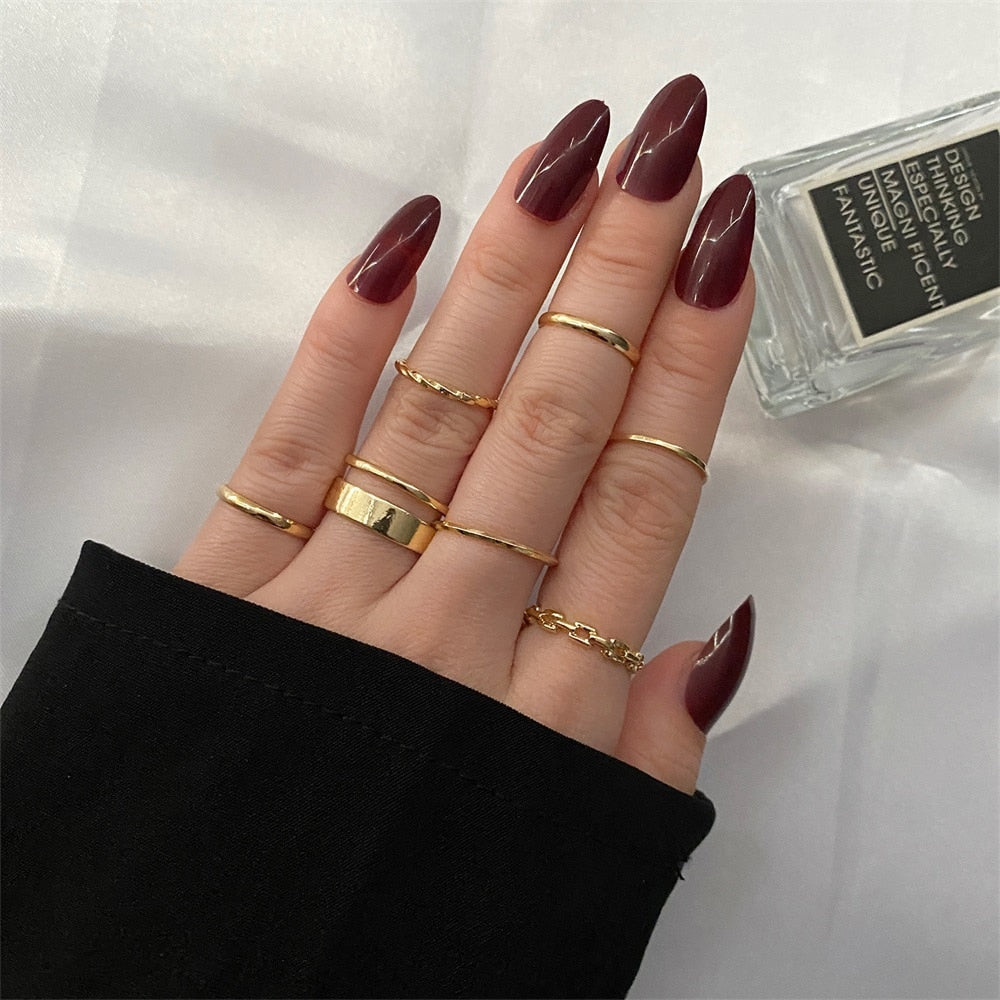 Aveuri Punk Vintage Gold Wide Chain Rings Set For Women Girls Fashion Irregular Finger Thin Rings Gift 2023  Female Jewelry Party