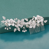 Aveuri Bride Hair Combs Hair Accessories Wedding Bridal Headpiece Silver Color Handmade Crystal Pearl Wedding Ornaments Hair Jewelry