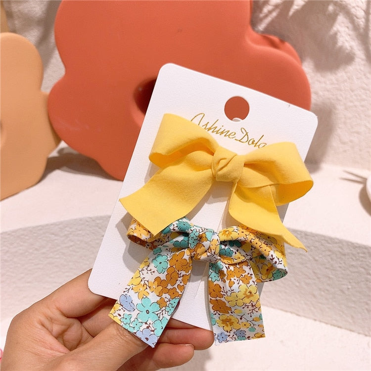 AVEURI Back to school preppy style 2023 New Korean Fashion Children's Floral Bow Duckbill Clip Sweet Girl Princess Simple Colorful Fabric Hairpins Hair Accessories