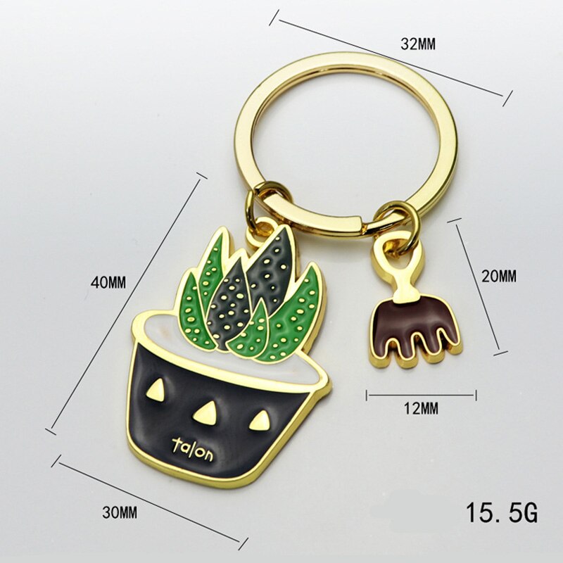 Aveuri Lovely Cactus Keychain Women Succulent Potted Succulent Plants Shaped Keychain Ring Gold Car Key Chains Best Gift For Friend