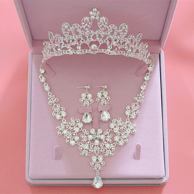 High Quality Fashion Crystal Wedding Bridal Jewelry Sets Women Bride Tiara Crowns Earring Necklace Wedding Jewelry Accessories