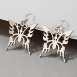 Aveuri Trendy Silver Color Butterfly Drop Dangle Earrings for Women Charms Hollow Alloy Metal Party Jewelry Accessories 16604