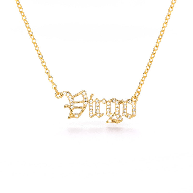 Aveuri Letter Constellation Necklace For Women Stainless Steel Gold 12 Zodiac Necklaces Choker Alphabet Jewelry Bijoux Femme BFF