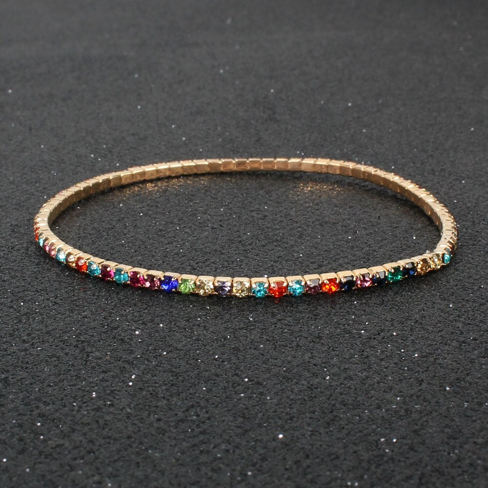 Aveuri 2023 New Multicolor Rhinestone Elastic Bracelet Shiny Simple Bracelet Jewelry