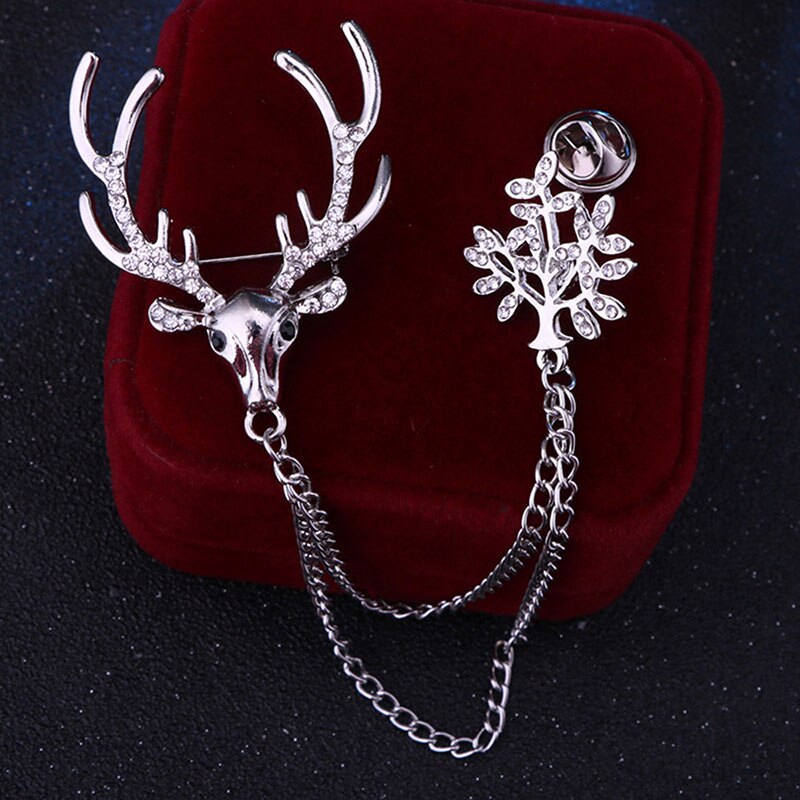 HUISHI Brooch Fashion Vintage Gold Silvery Metal Brooches For Men 2020 Christmas Reindeer Antlers Collar Chapter Tassel Brooch