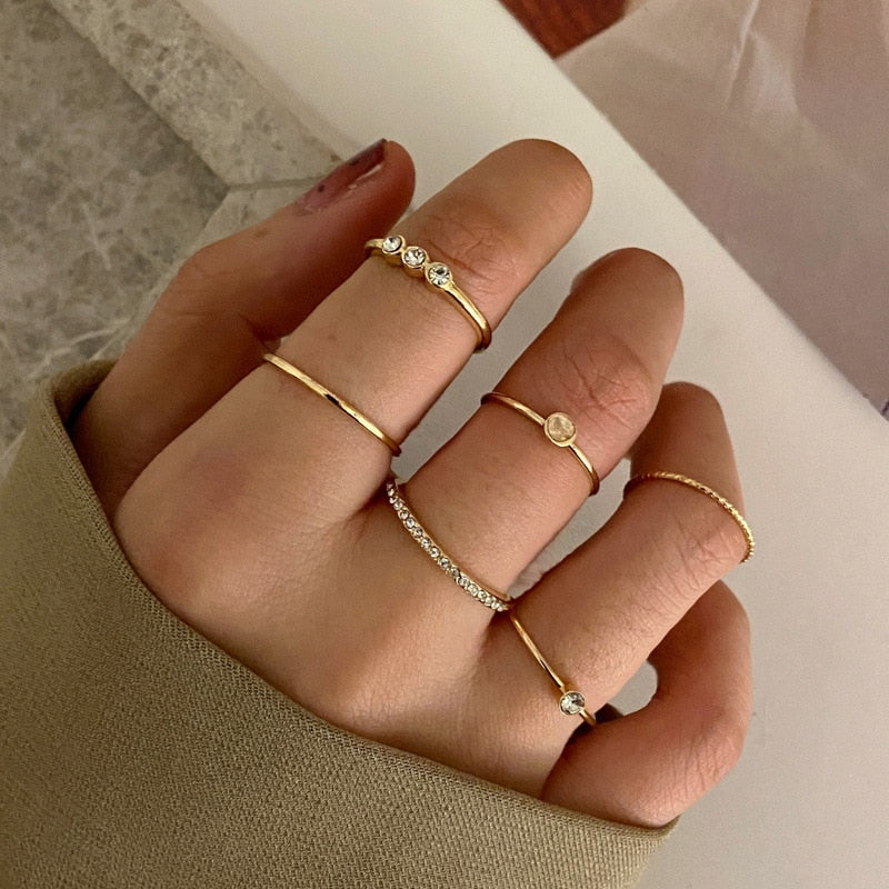 LATS Bohemian Gold Chain Rings Set For Women Fashion Boho Coin Snake Moon Star Rings Party 2023 Female Trend Jewelry Gifts