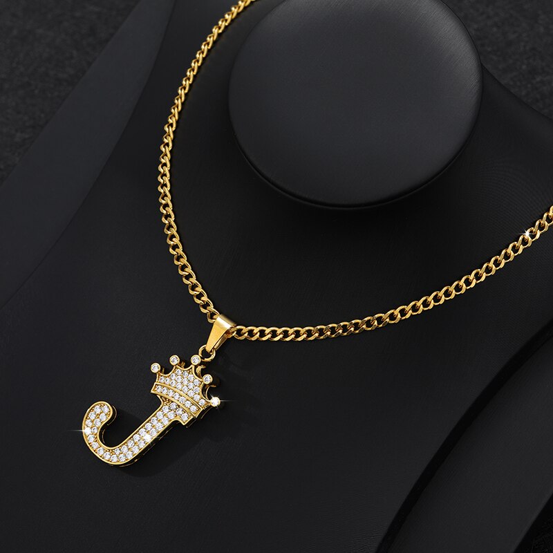 Aveuri Crown Big Letter Necklace For Women Men Initial Alphabet Charm Chain Choker Pendant 60CM Necklace Jewelry Gift Collier