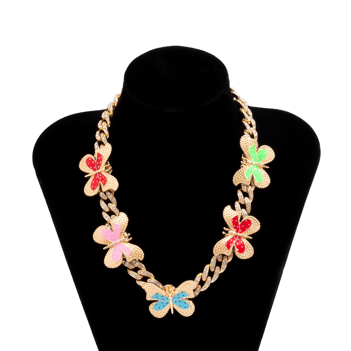 Aveuri Kpop Charm Multicolor Butterfly Pendant Choker Necklace Vintage Aesthetic Crystal Miami Cuban Chain Necklace for Women Jewelry