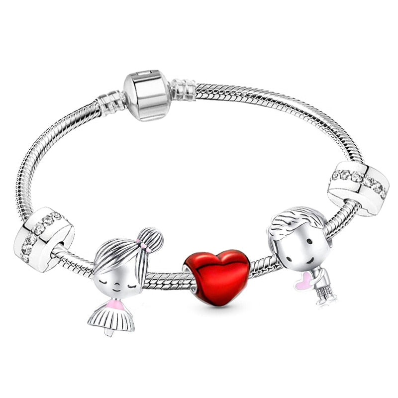 Christmas Gift Trendy Romantic 2023 Silver Color Charm Bracelet With Happy Family Strand Brand Bracelet For Women DIY Jewelry Making