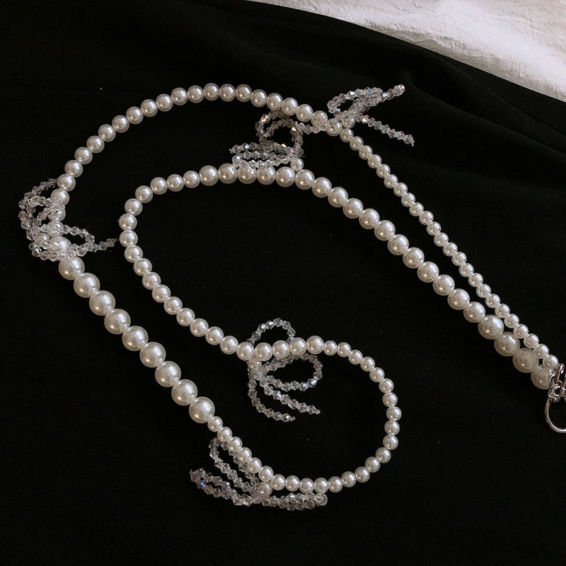 New Fashion Pearl Chain Decorative Strap for Bags Women Suit Dress Belt Transparent Crystal Bow Cute Replacement Waist 2021