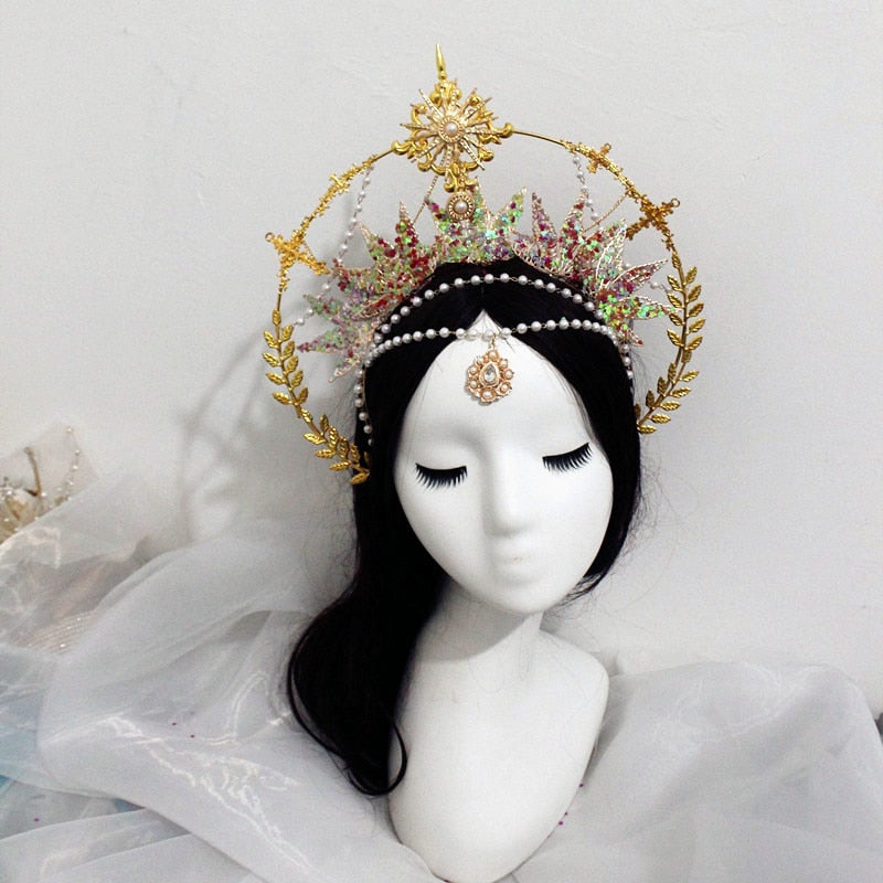 Lolita Tiara Crown Headband DIY Material Package Halloween Vintage Sun Goddess Baroque Halo Headpiece Parts