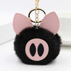 Aveuri Cute Women's Piggy Fur Ball Keychain Cartoon Pig Fur Pom Pom Keychain Bag Purse Car Key Holder Fluffy Keyring Pendant Llaveros