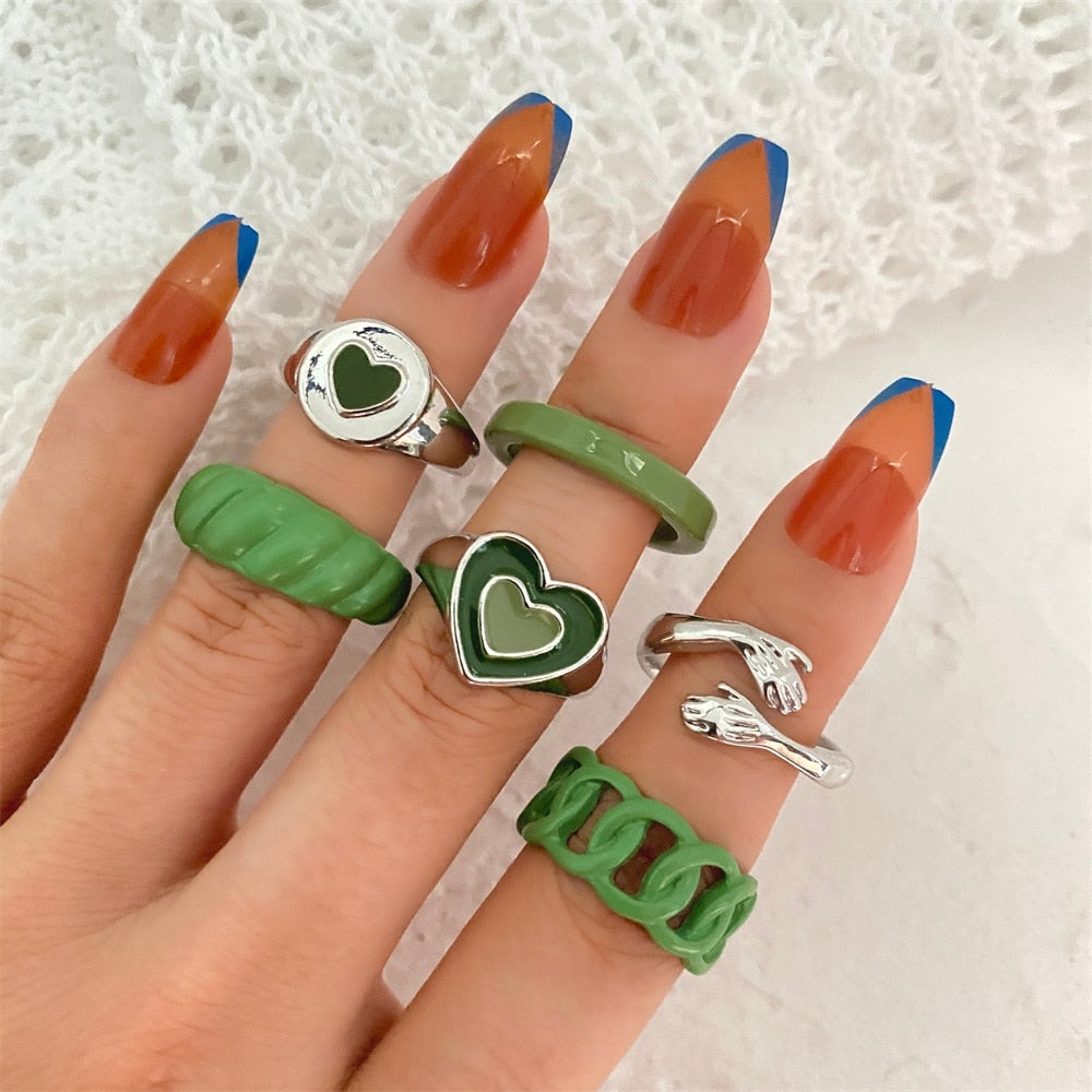 Aveuri Vintage Ins Romantic Hug Love Hand Ring Set For Women New Creative Resin Finger Heart Rings 2023 Fashion y2k Jewelry Gift