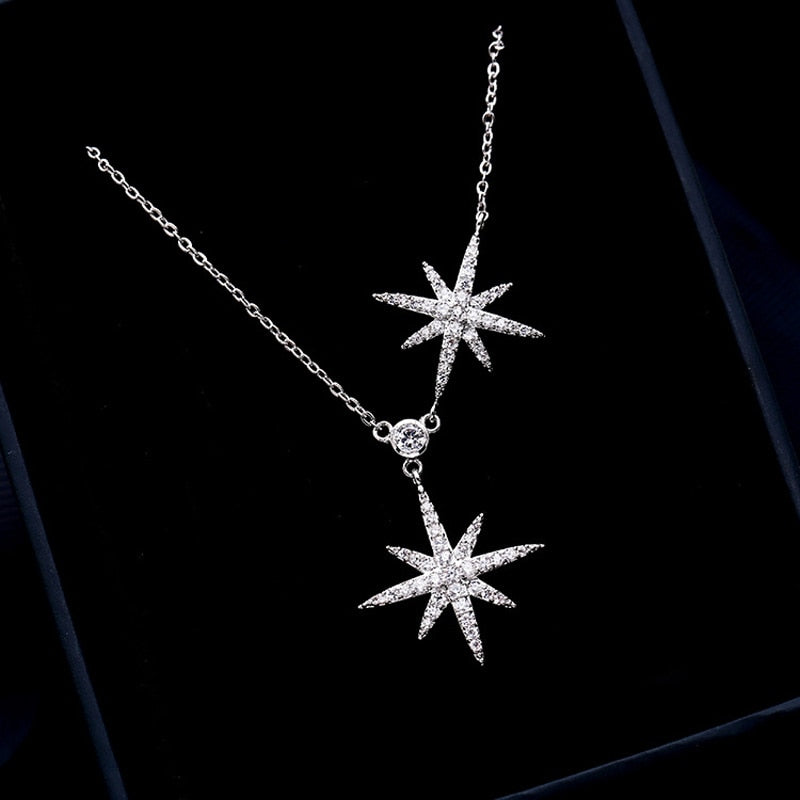 Christmas Gift Trendy Star Pendant Chain Necklace Shiny Simple Stars Zircon Silver Jewelry For Women Wedding Gift