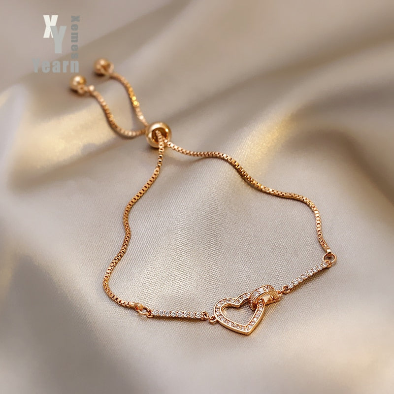 Aveuri 2023  Rose Gold Heart Women's Bracelets Korean Fashion Jewelry Goth Unusual Wrist Accessories For Wedding Party Girls