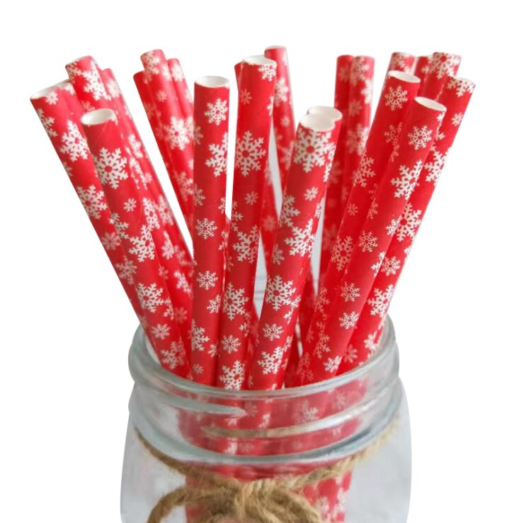 Christmas Gift 25pcs/set Christmas Paper Straws Snowflake Drinking Straw Merry Christmas Decorations for Home 2022 Xmas New Year Party Supplies