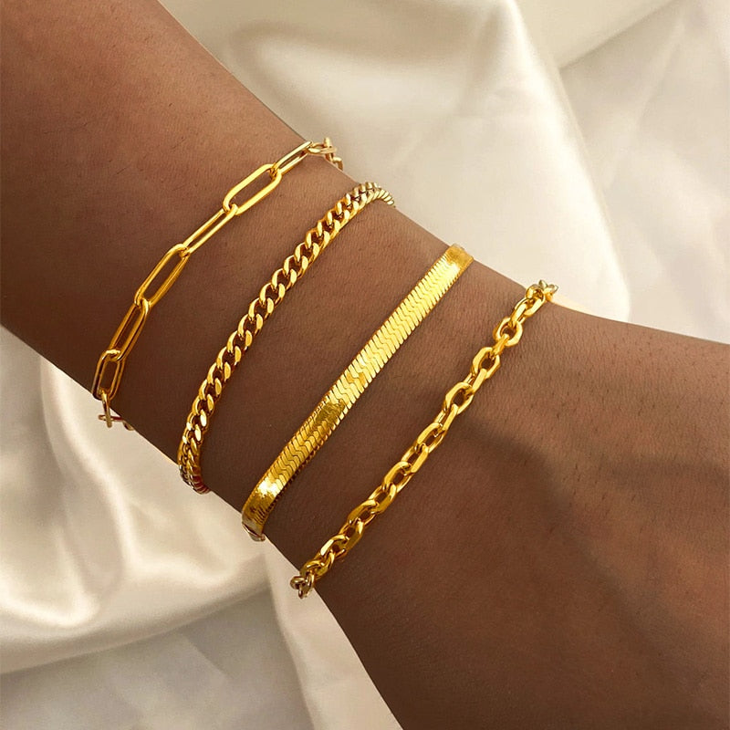 Paperclip Chain Bracelet for Women,Gold Color Stainless Steel Rectangle Link Bracelets,Cable Dainty Girls Layering Jewelry