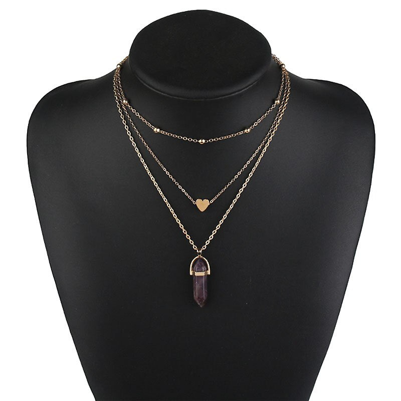 NEW Vintage Opal Stone Chokers Necklaces Fashion Multi Layer Heart Pendant Necklace Statement Bohemian Jewelry for Women