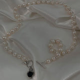 Aveuri  alloy Pearls Necklace for Women New Fashion Charming Creative OT Buckle Design Black Zircon Bride Jewelry